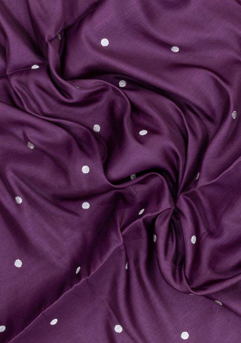 Lilac Embroidered Blended Satin Art Silk Saree With Floral Motifs For Women - Indya