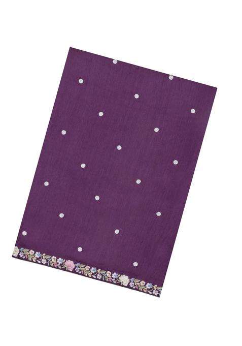 Lilac Embroidered Blended Satin Art Silk Saree With Floral Motifs For Women