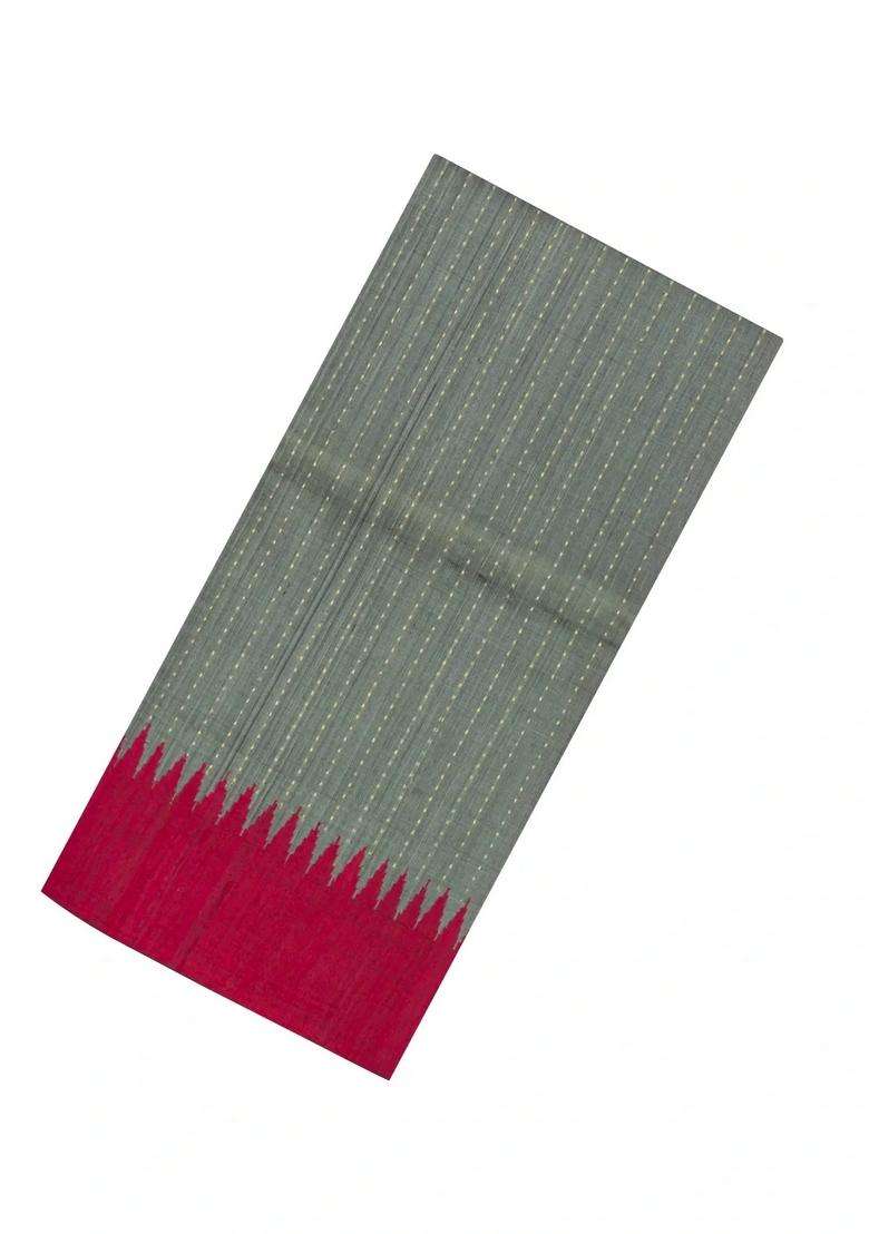 Shadow Green Woven Dupion Silk Saree With Contrast Border With Checks And Stripes Design For Women - Indya