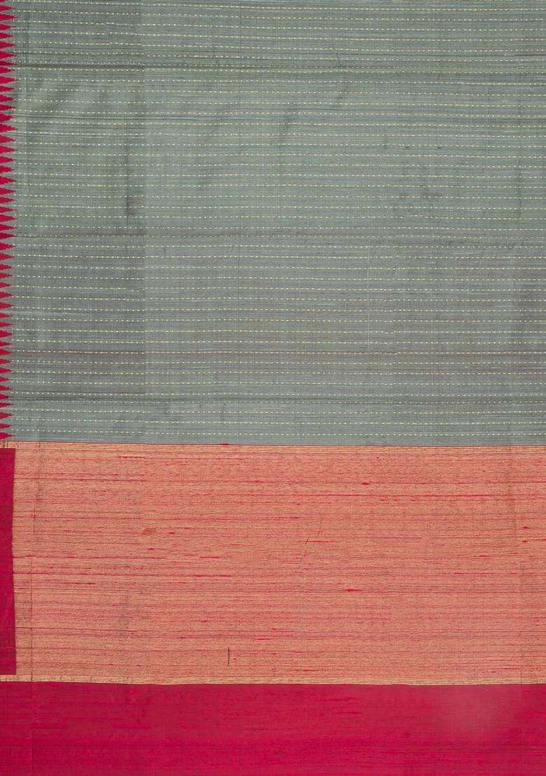 Shadow Green Woven Dupion Silk Saree With Contrast Border With Checks And Stripes Design For Women - Indya