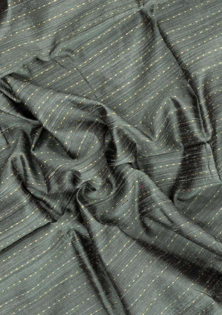 Shadow Green Woven Dupion Silk Saree With Contrast Border With Checks And Stripes Design For Women - Indya
