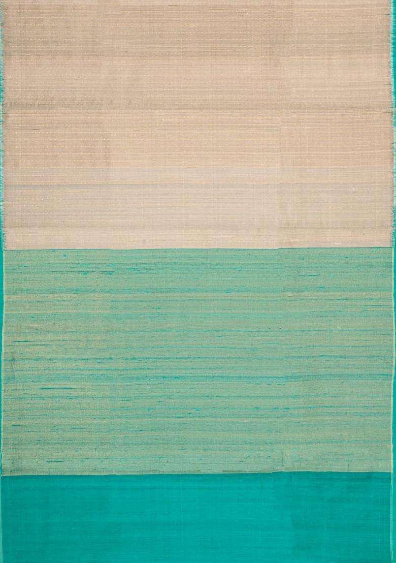 Taupe Woven Dupion Silk Saree With Dotted Stirpes Contrast Border With Checks And Stripes Design For Women - Indya