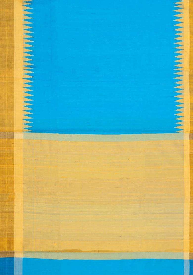 Sky Blue Woven Dupion Silk Saree With Contrast Border With Traditional Woven Design For Women - Indya