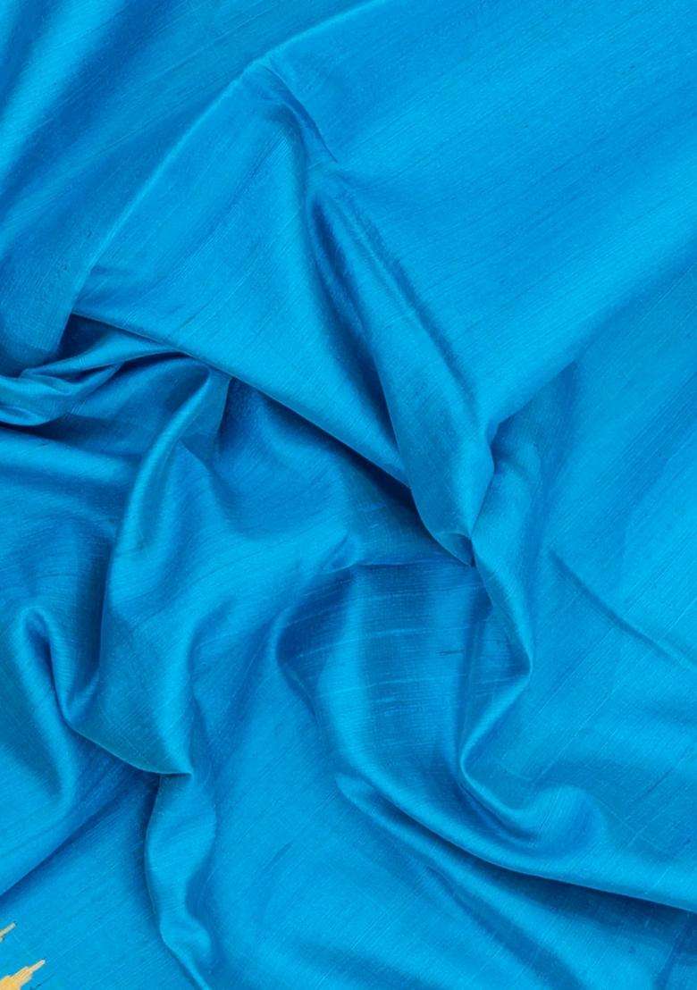 Sky Blue Woven Dupion Silk Saree With Contrast Border With Traditional Woven Design For Women - Indya