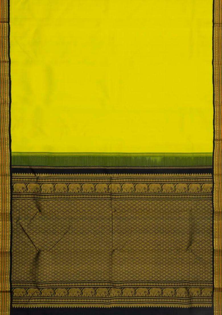 Light Green Handloom Korvai Kanchipuram Silk Saree With Black Border With Korvai And Temple Border Design For Women - Indya