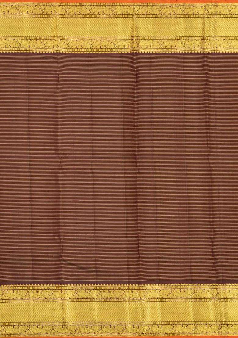 Yellow Handloom Korvai Kanchipuram Silk Saree With Zari Checks Maroon Border With Korvai And Temple Border Design For Women - Indya