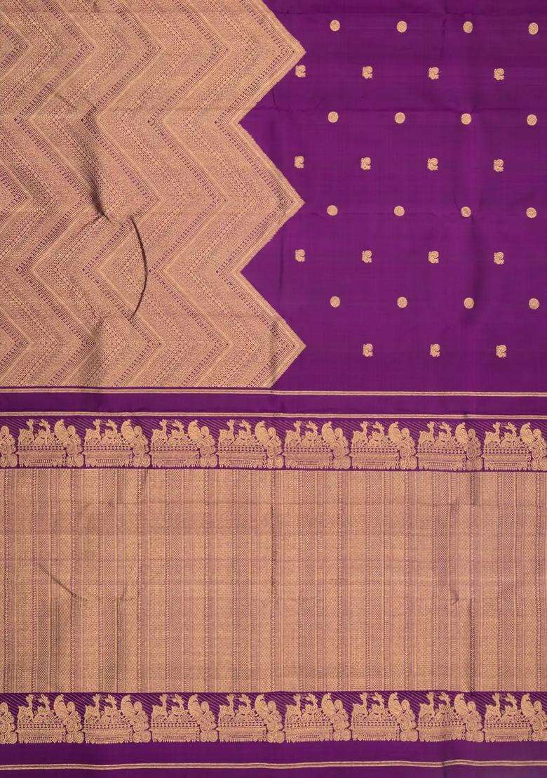 Purple Handloom Kanchipuram Silk Saree With Annam Buttas With Buttas And Brocade Design For Women - Indya