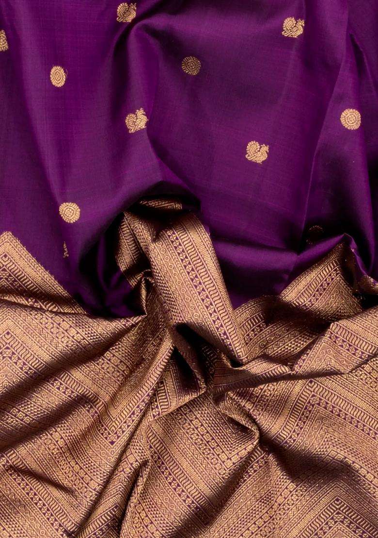 Purple Handloom Kanchipuram Silk Saree With Annam Buttas With Buttas And Brocade Design For Women - Indya