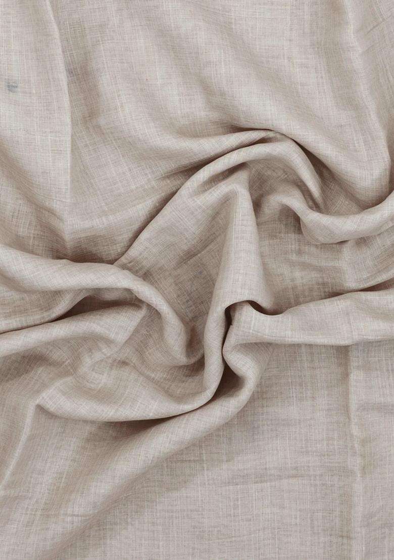Taupe Printed Synthetic Linen Saree With Contrast Pallu For Women - Indya