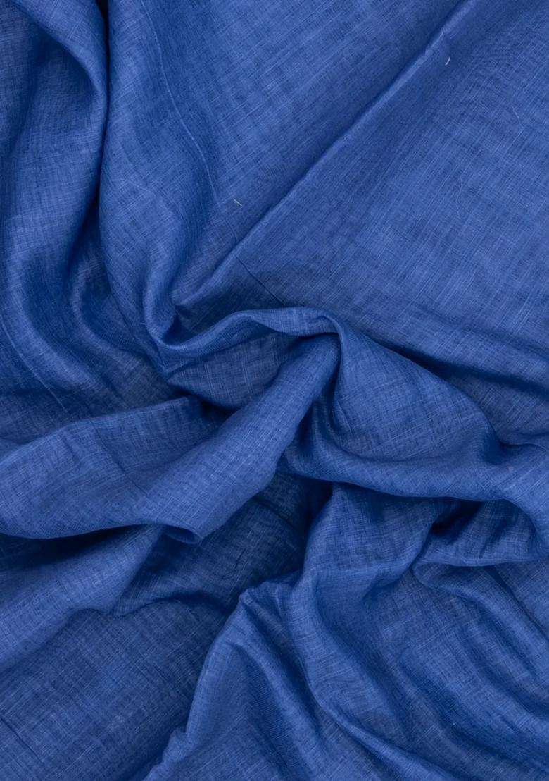Blue Printed Synthetic Linen Saree With Contrast Pallu For Women - Indya