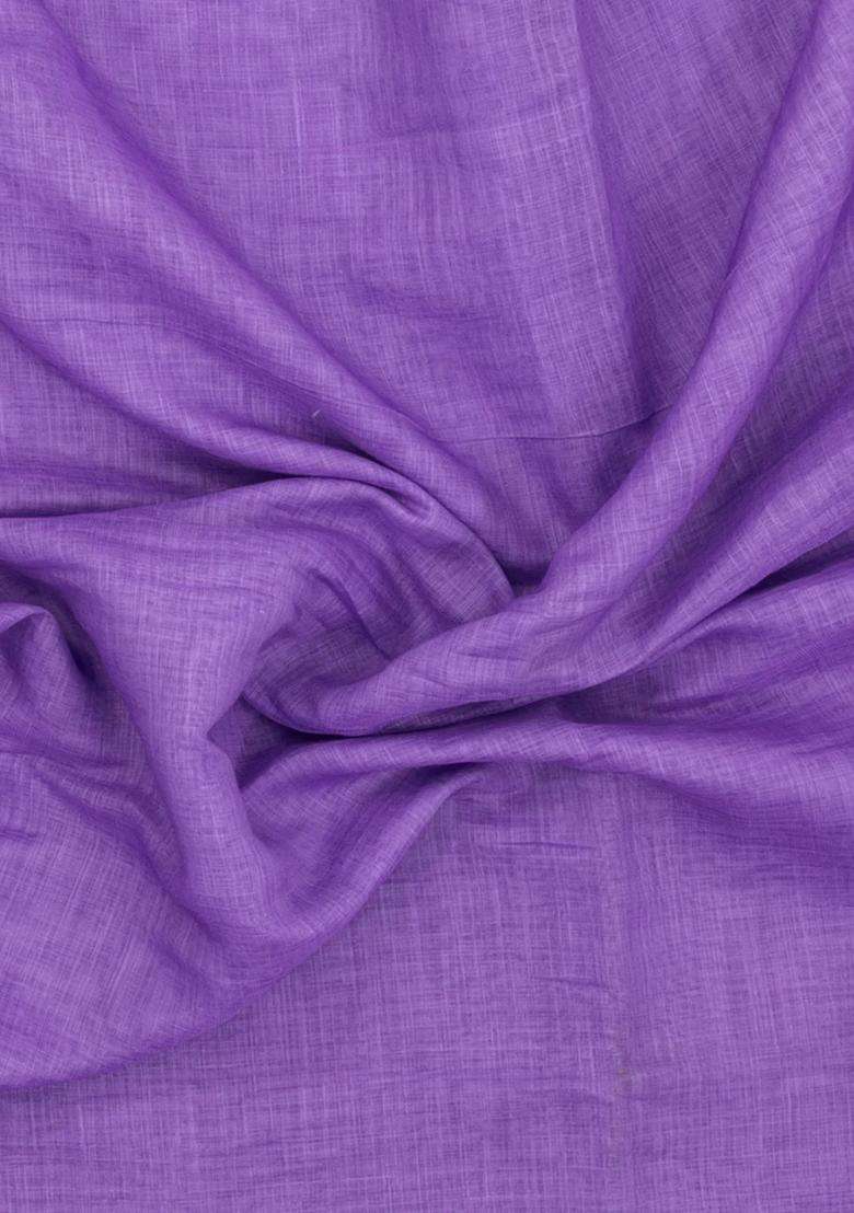 Lavander Lavender Printed Synthetic Linen Saree With Contrast Mustard Pallu For Women - Indya