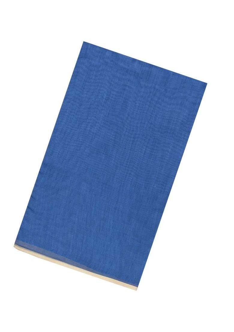 Blue Printed Synthetic Linen Saree With Contrast Pallu For Women - Indya