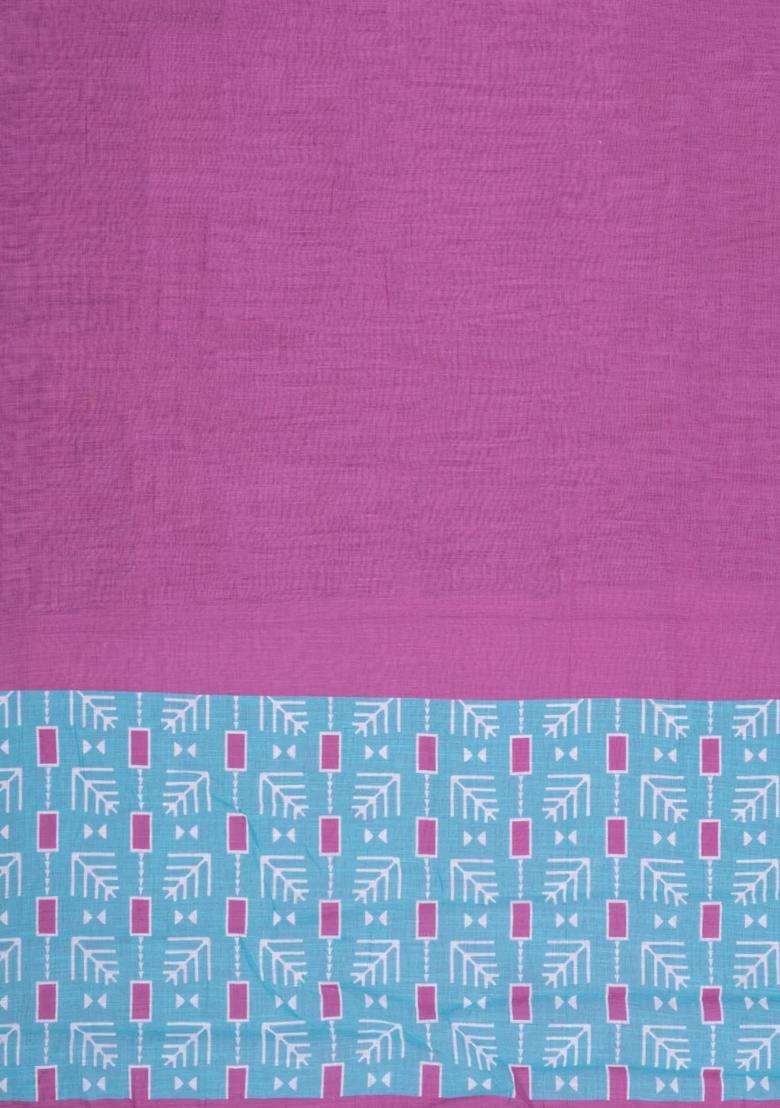 Dusty Pink Printed Synthetic Linen Saree With Contrast Pallu For Women - Indya