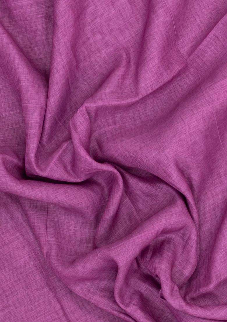 Dusty Pink Printed Synthetic Linen Saree With Contrast Pallu For Women - Indya