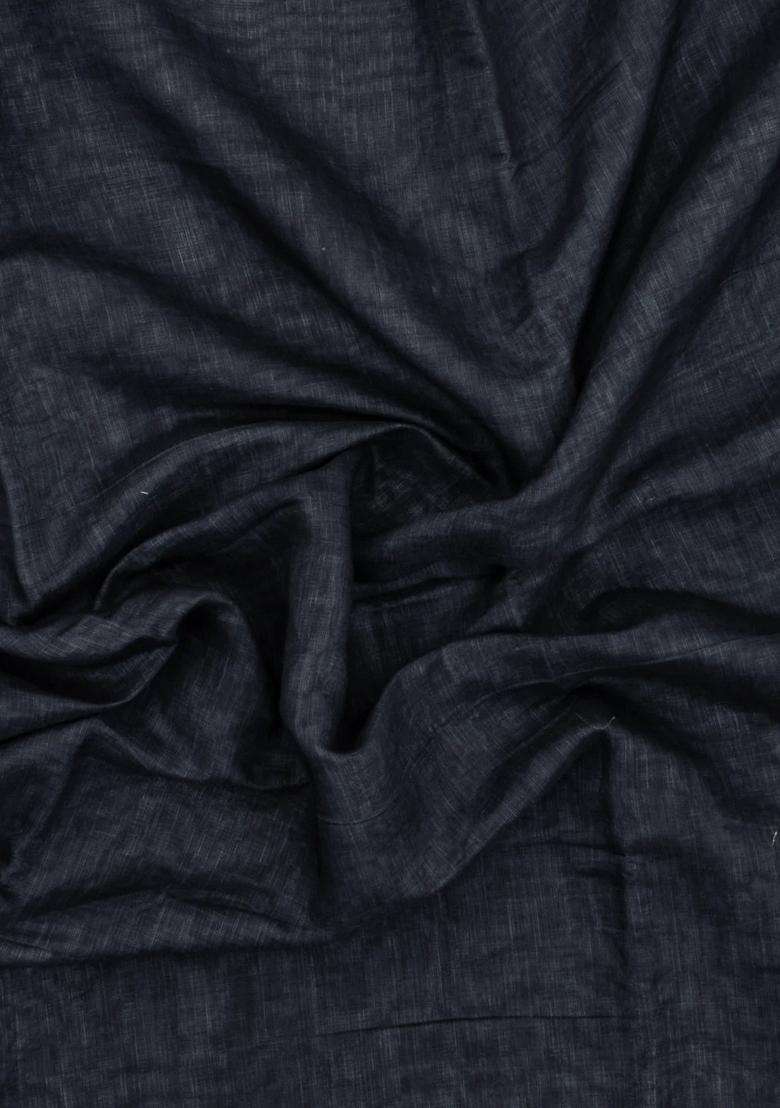 Black Printed Synthetic Linen Saree With Contrast Pallu For Women - Indya
