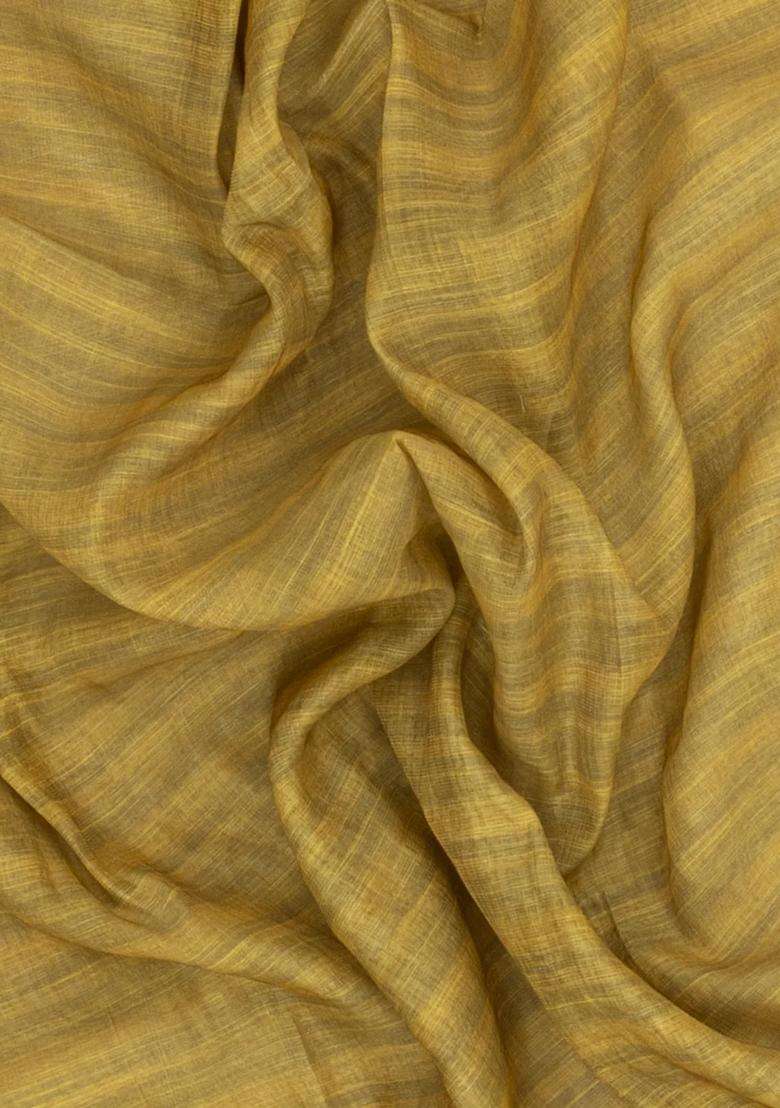 Beige Printed Synthetic Linen Saree With Floral Motifs For Women - Indya