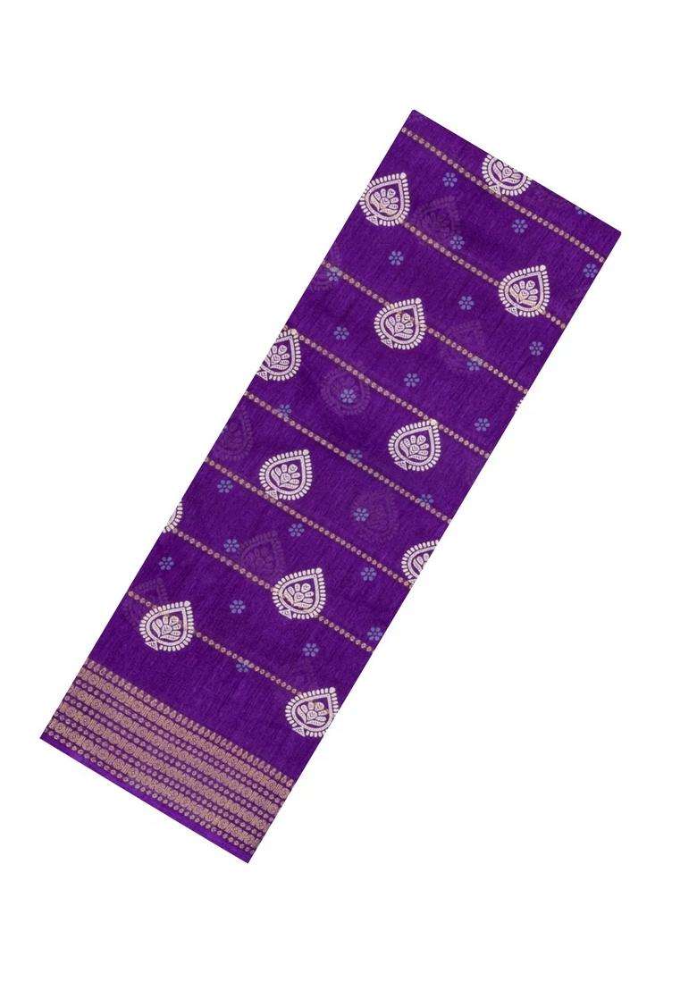 Purple Printed Synthetic Dola Silk Saree With Zari Motifs Border For Women - Indya