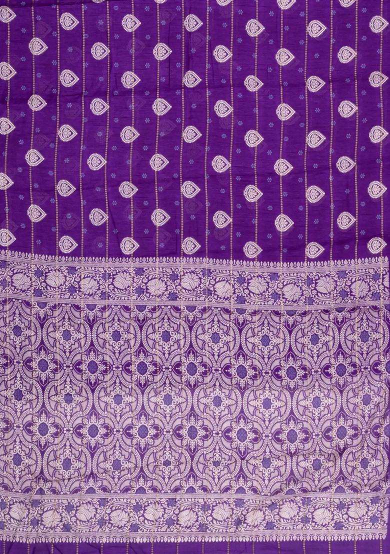 Purple Printed Synthetic Dola Silk Saree With Zari Motifs Border For Women - Indya