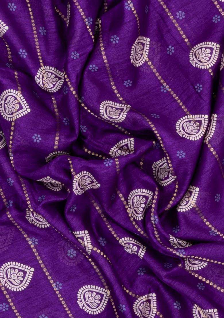 Purple Printed Synthetic Dola Silk Saree With Zari Motifs Border For Women - Indya