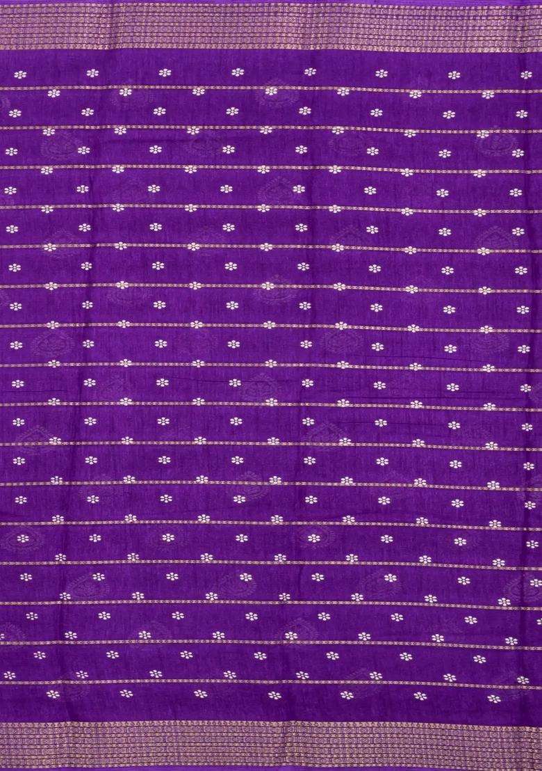 Purple Printed Synthetic Dola Silk Saree With Zari Motifs Border For Women - Indya