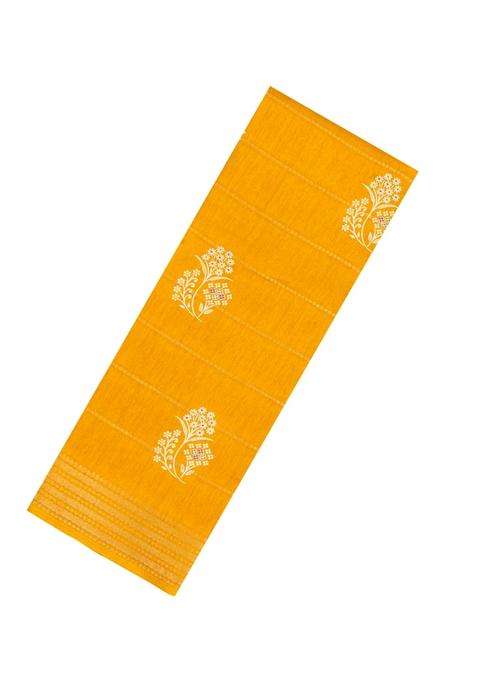 Mustard Printed Synthetic Dola Silk Saree With Zari Motifs Border For Women