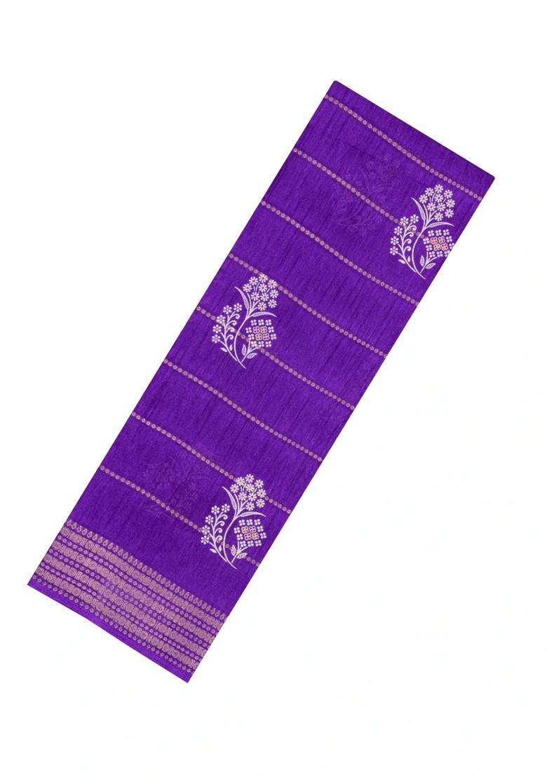 Purple Printed Synthetic Dola Silk Saree With Zari Motifs Border For Women - Indya