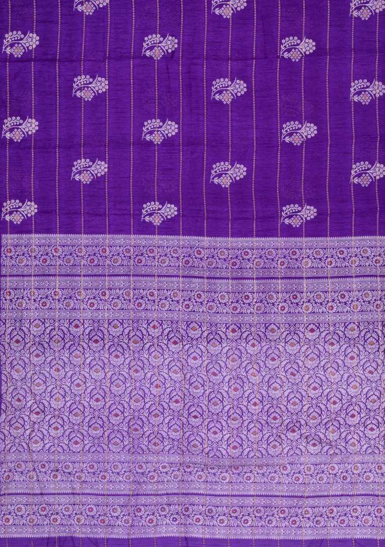 Purple Printed Synthetic Dola Silk Saree With Zari Motifs Border For Women - Indya