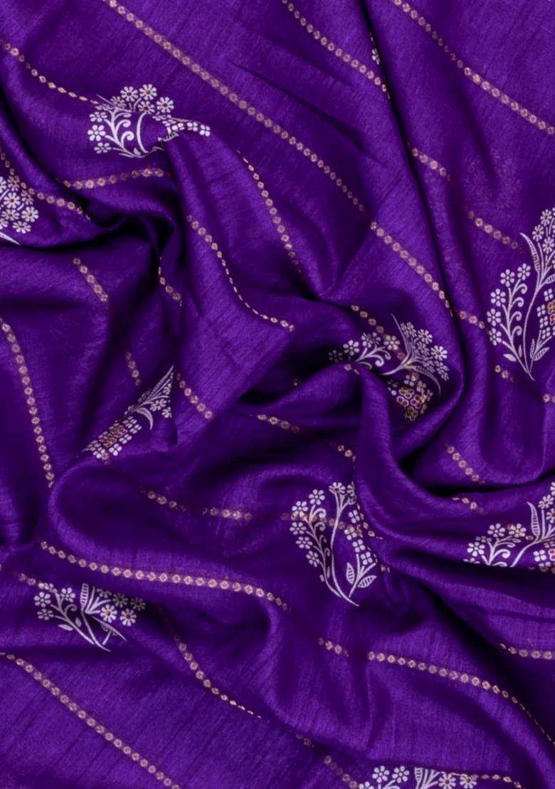 Purple Printed Synthetic Dola Silk Saree With Zari Motifs Border For Women - Indya