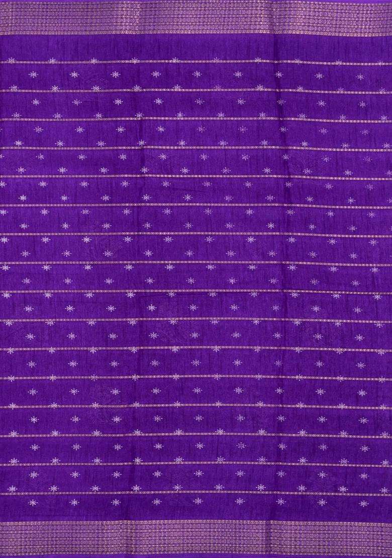 Purple Printed Synthetic Dola Silk Saree With Zari Motifs Border For Women - Indya