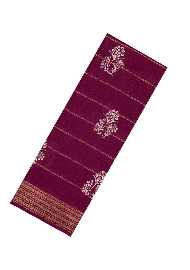 Maroon Printed Synthetic Dola Silk Saree With Zari Motifs Border For Women - Indya