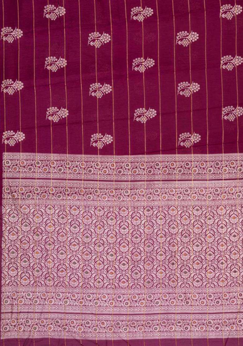 Maroon Printed Synthetic Dola Silk Saree With Zari Motifs Border For Women - Indya