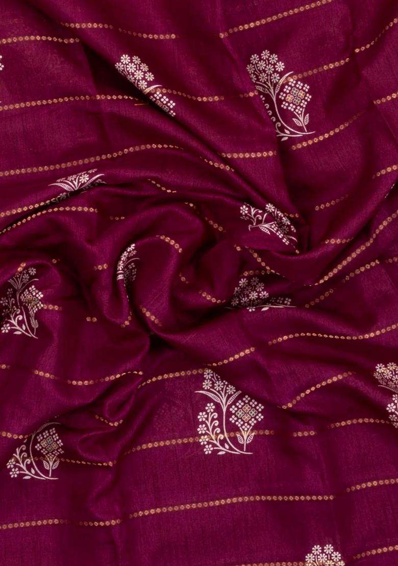 Maroon Printed Synthetic Dola Silk Saree With Zari Motifs Border For Women - Indya