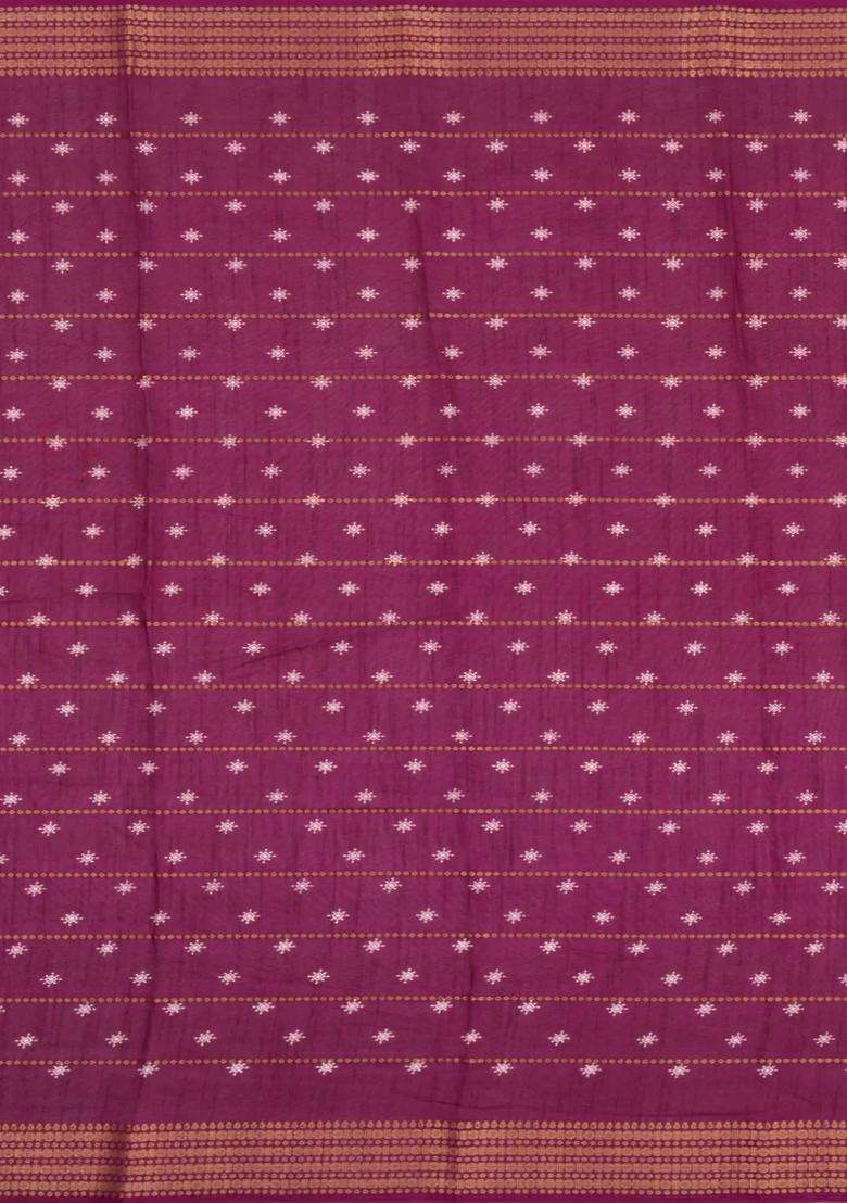 Maroon Printed Synthetic Dola Silk Saree With Zari Motifs Border For Women - Indya