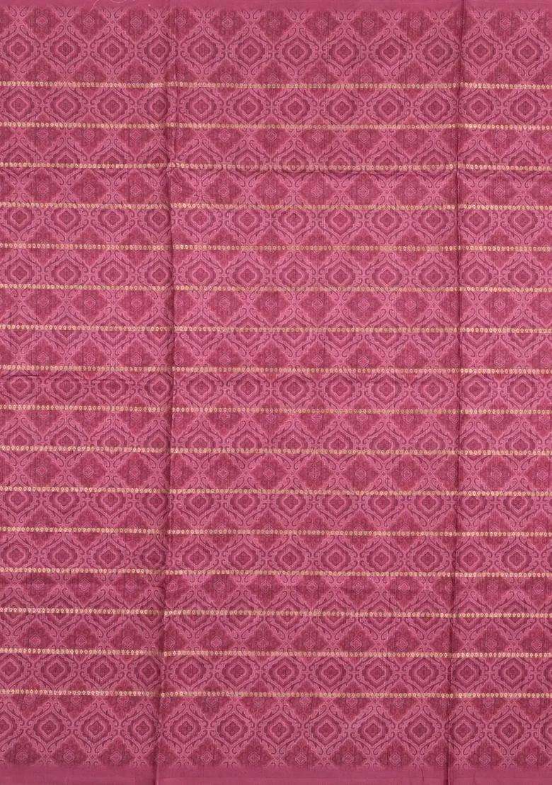 Dusty Pink Printed Synthetic Dola Silk Saree With Zari Stripes Border For Women - Indya