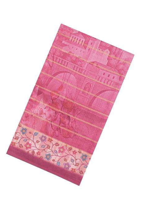 Dusty Pink Printed Synthetic Dola Silk Saree With Zari Stripes Border For Women