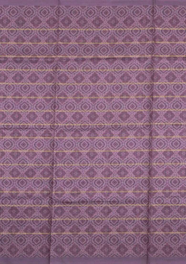 Lilac Printed Synthetic Dola Silk Saree With Zari Stripes Border For Women - Indya