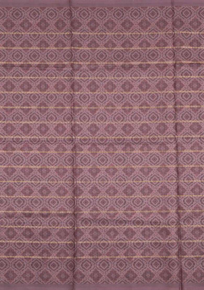 Dusty Pink Printed Synthetic Dola Silk Saree With Zari Stripes Border For Women - Indya