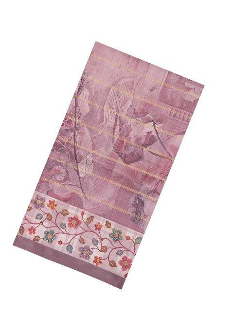 Dusty Pink Printed Synthetic Dola Silk Saree With Zari Stripes Border For Women