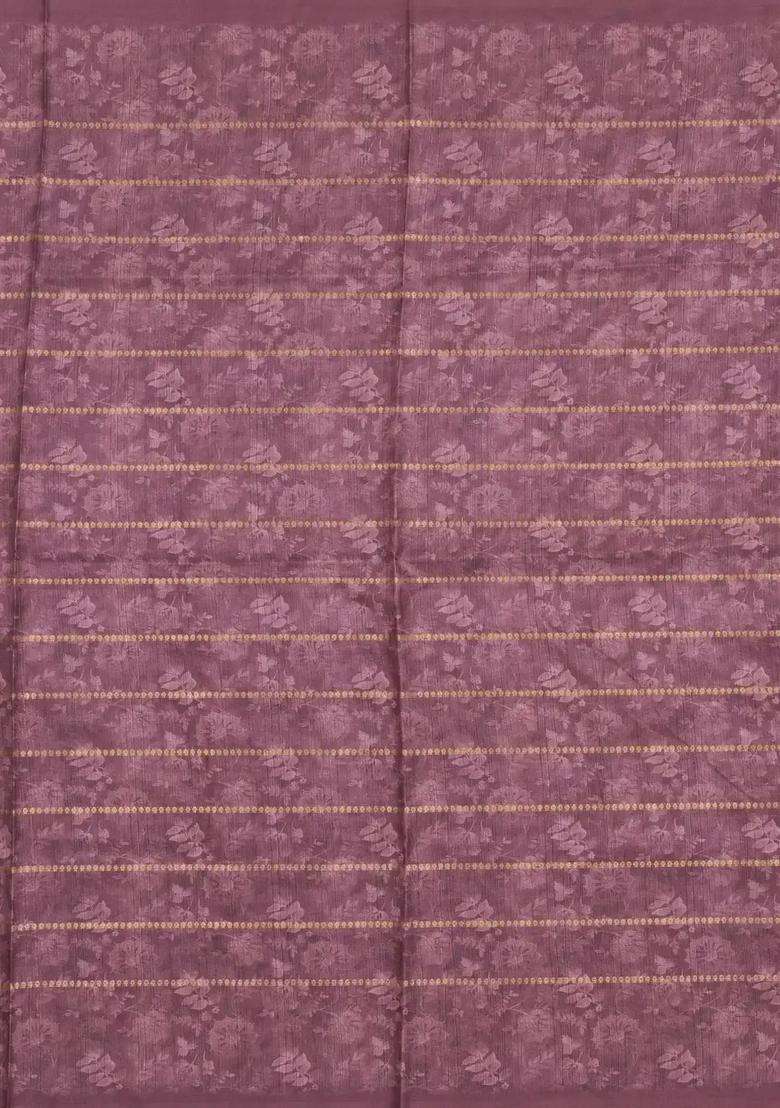 Dusty Pink Printed Synthetic Dola Silk Saree With Checks Floral Border For Women - Indya