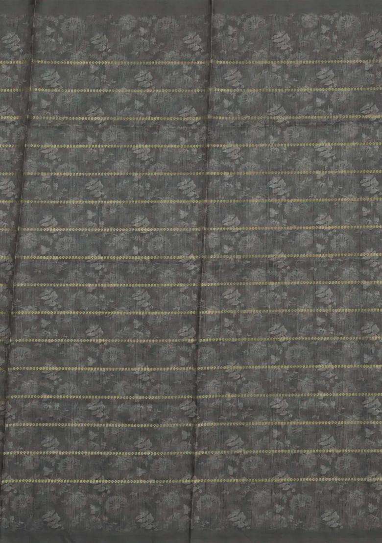 Shadow Green Printed Synthetic Dola Silk Saree With Checks Floral Border For Women - Indya