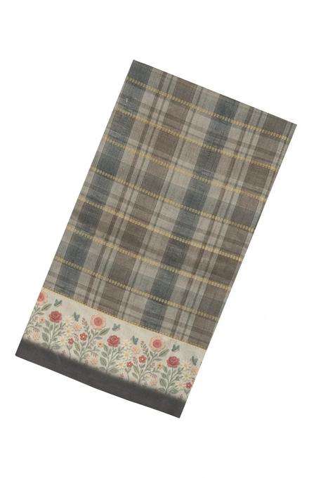 Shadow Green Printed Synthetic Dola Silk Saree With Checks Floral Border For Women