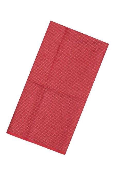 Red Printed Synthetic Tussar Silk Saree With Zari Checks Contrast Pallu For Women