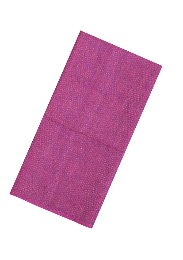 Magenta Printed Synthetic Tussar Silk Saree With Zari Checks Contrast Pallu For Women - Indya