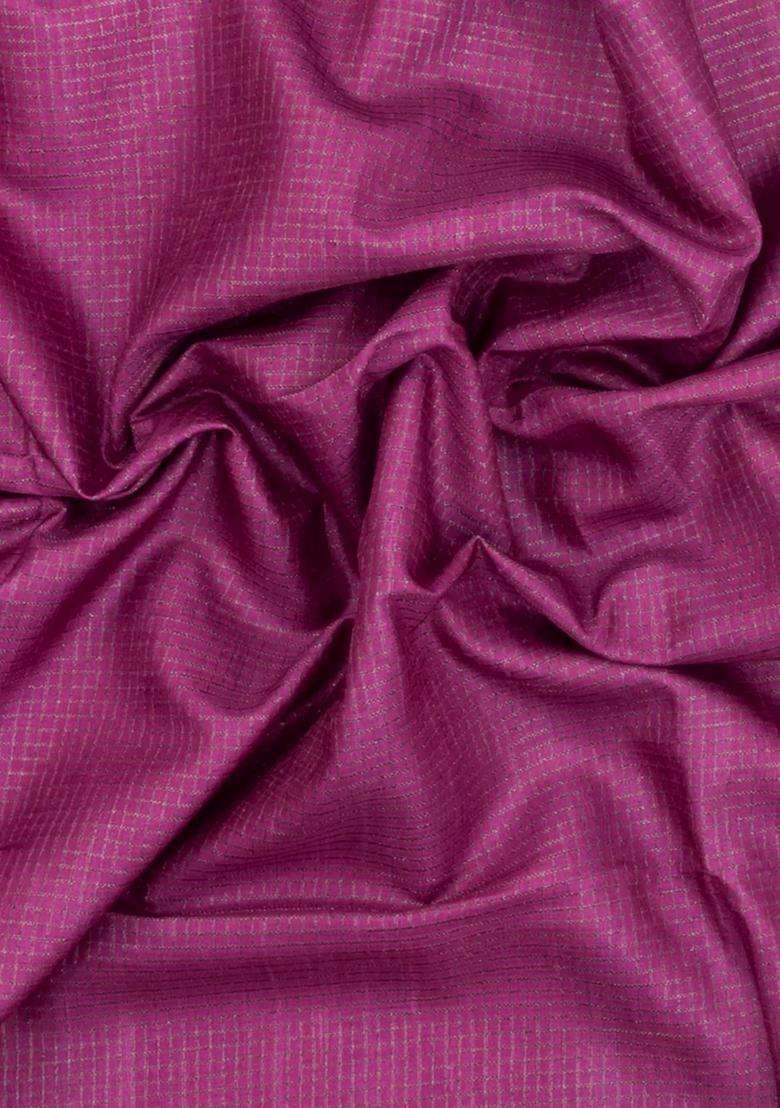 Magenta Printed Synthetic Tussar Silk Saree With Zari Checks Contrast Pallu For Women - Indya