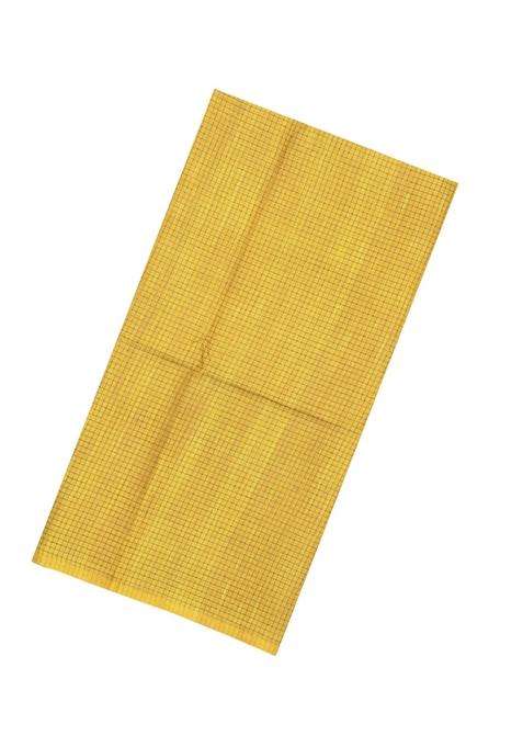 Mustard Printed Synthetic Tussar Silk Saree With Zari Checks Contrast Pallu For Women