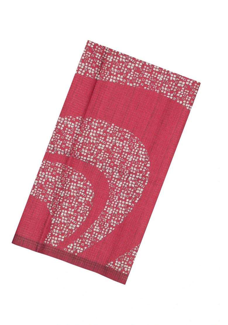 Crimson Printed Synthetic Tussar Silk Saree With Zari Checks Motifs For Women - Indya