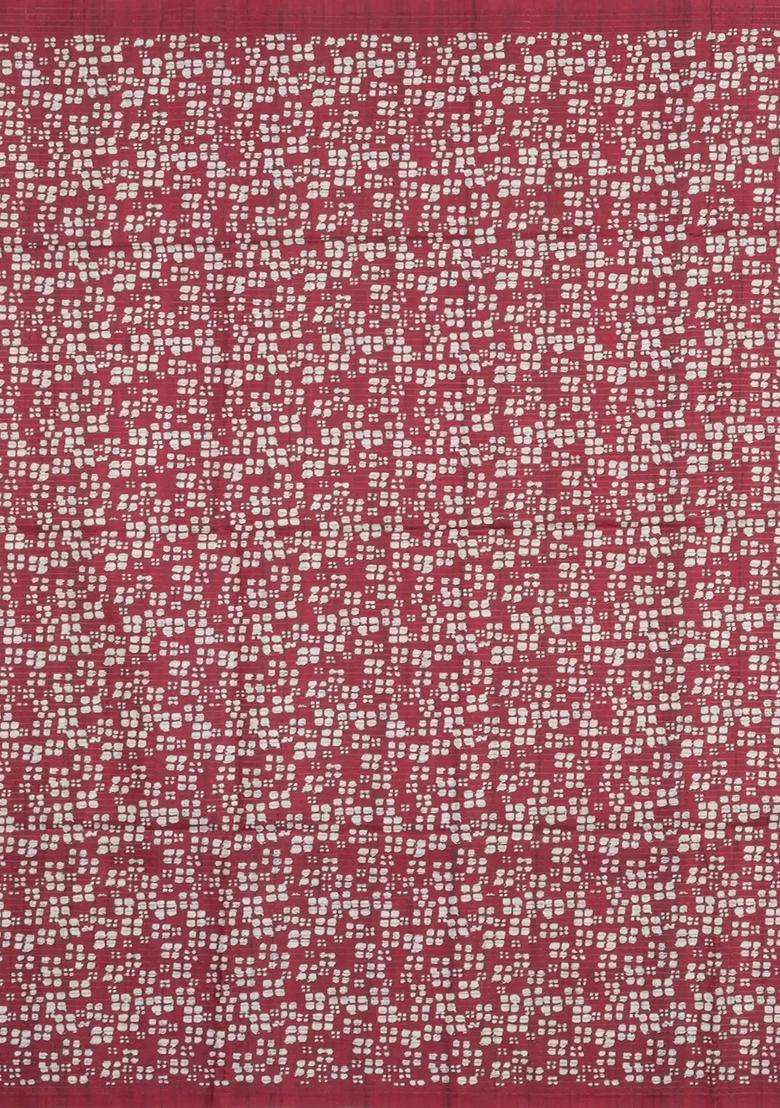 Crimson Printed Synthetic Tussar Silk Saree With Zari Checks Motifs For Women - Indya