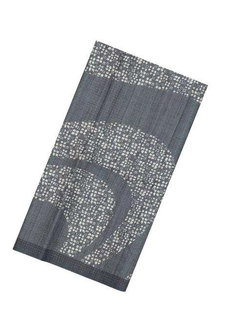 Grey Printed Synthetic Tussar Silk Saree With Zari Checks Motifs For Women