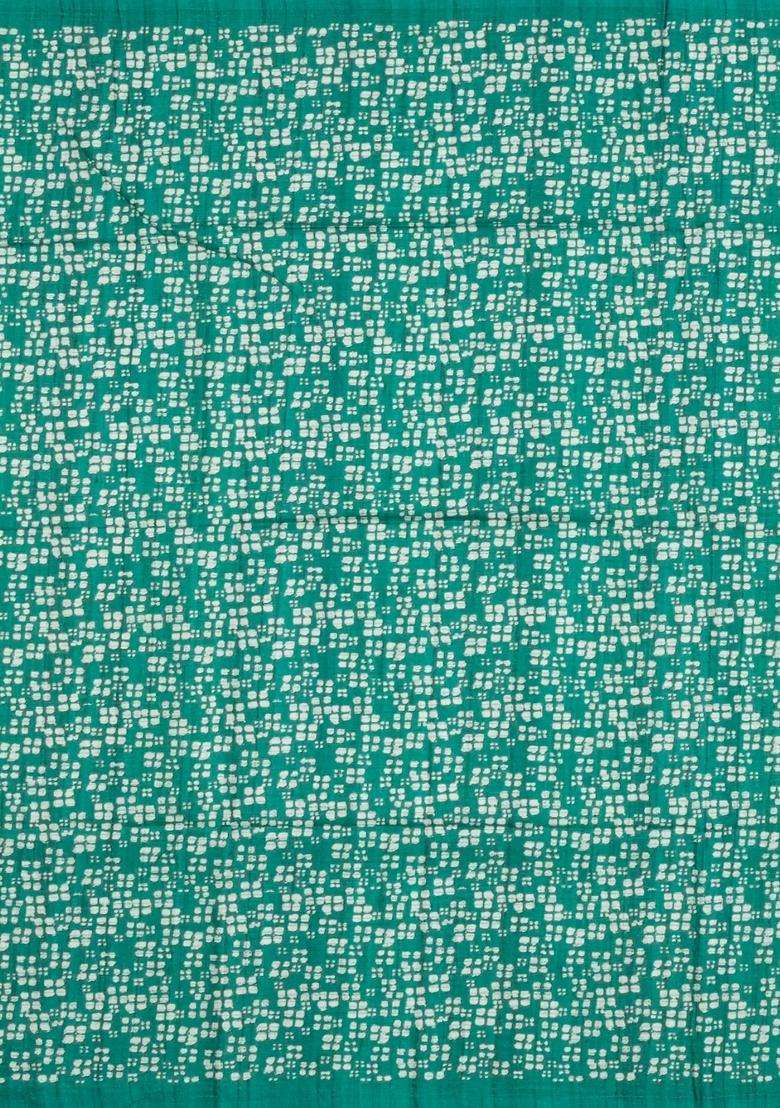 Aquamarine Printed Synthetic Tussar Silk Saree With Zari Checks Motifs For Women - Indya