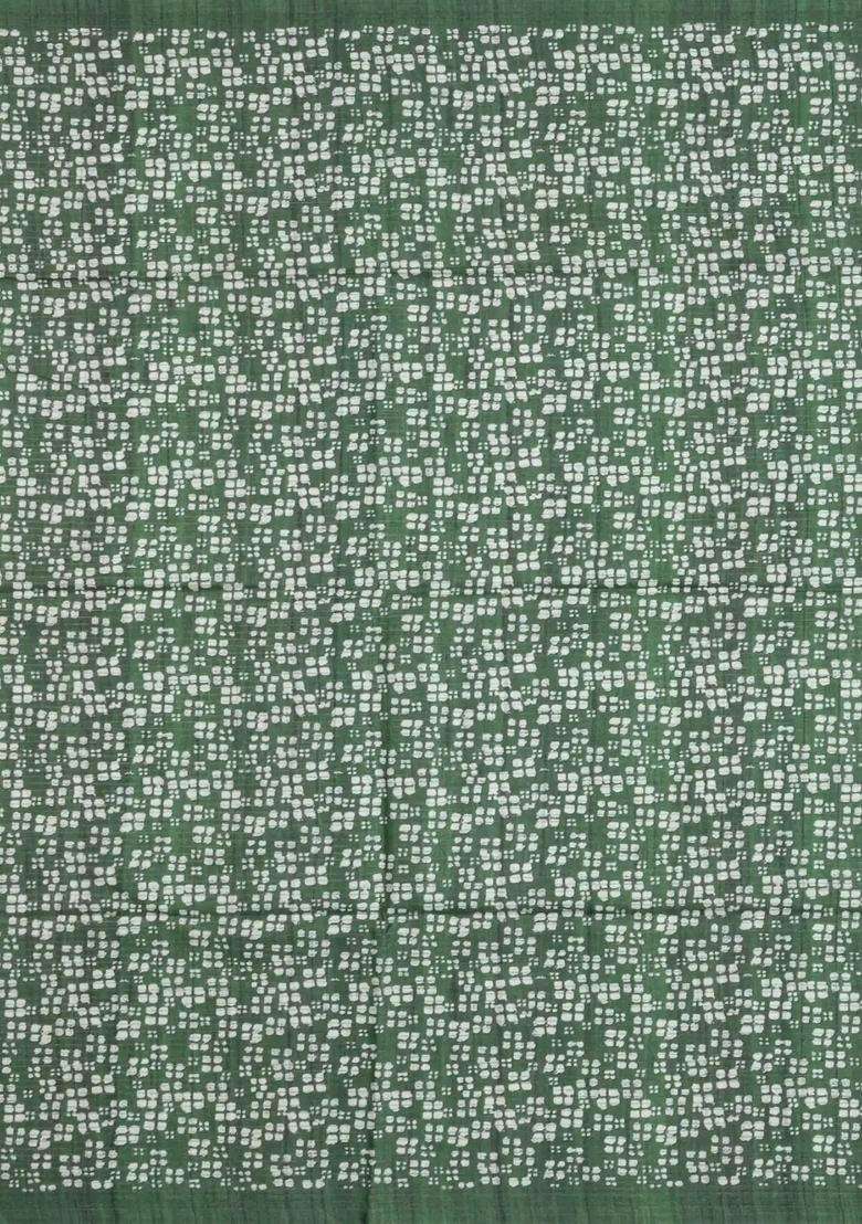 Green Printed Synthetic Tussar Silk Saree With Zari Checks Motifs For Women - Indya